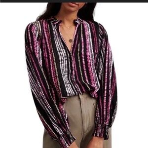 Anthropologie Maeve Colette Black and Pink Blouse Size M